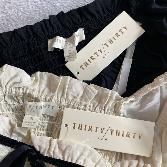 Thirty Thirty Milkmaid Cropped Top Women S Lot of 2 Black Cream Smocked Boho NWT - Picture 6 of 11